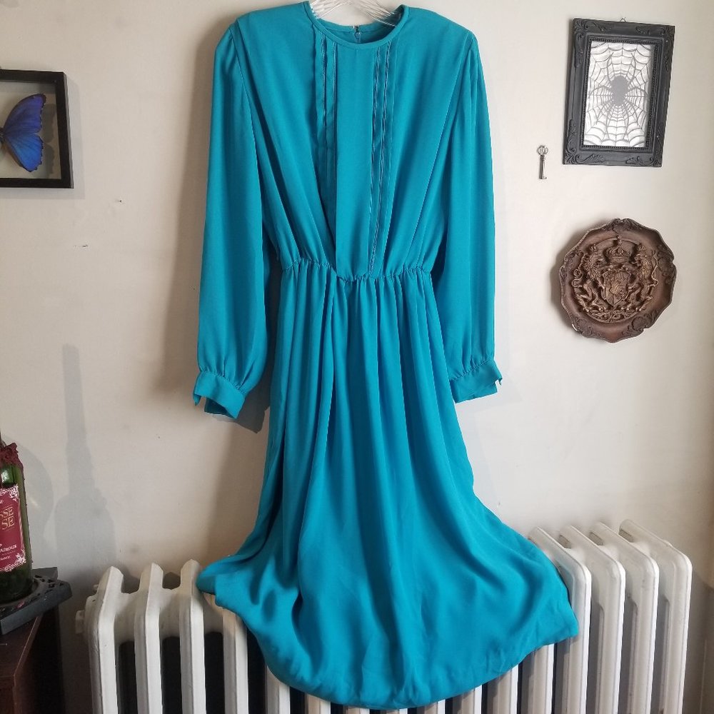 Vintage 1980s Classic Aqua Dress Size M